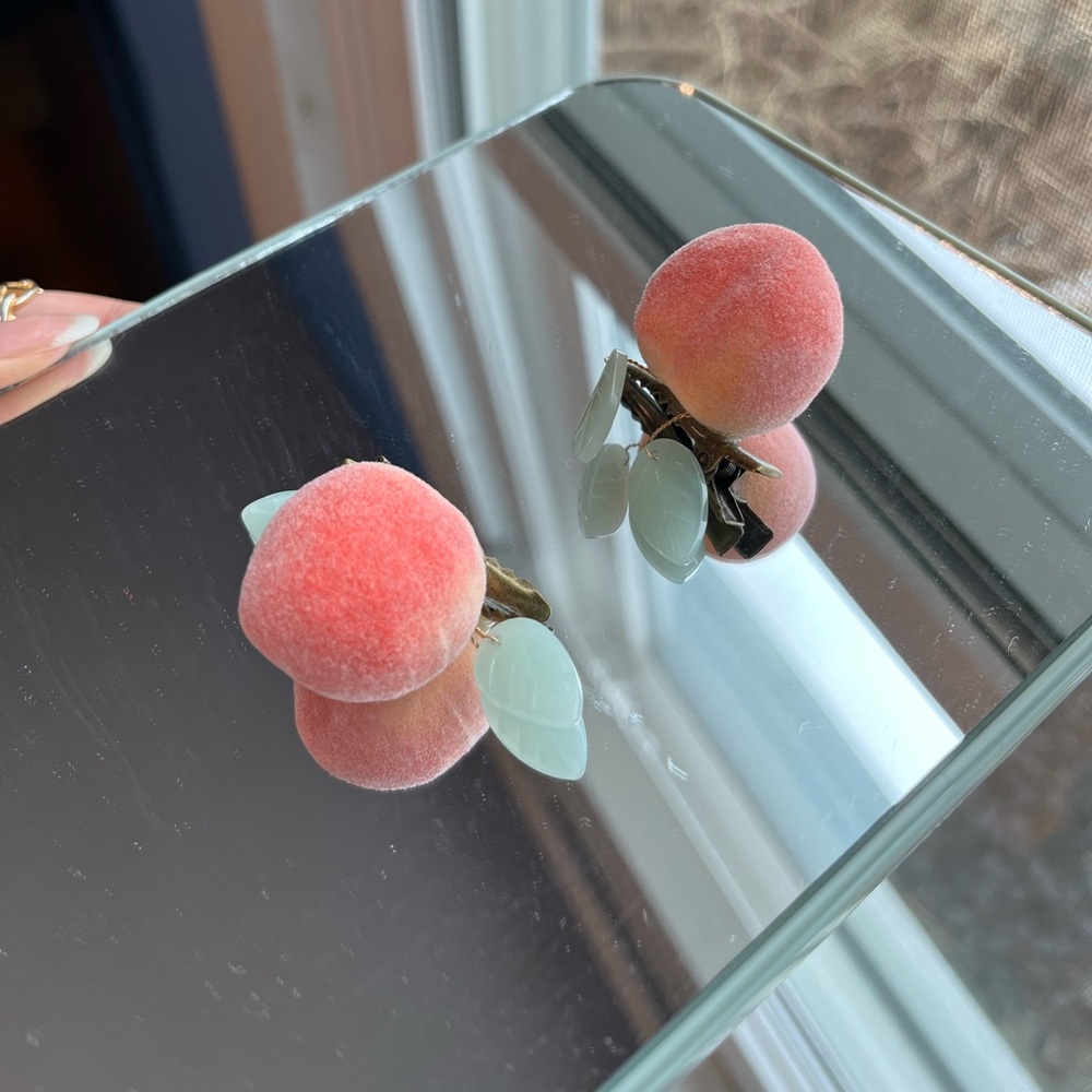 Chinese style Peach Hair Clips - Natural Stones & Pearls - Hanfu Accessories